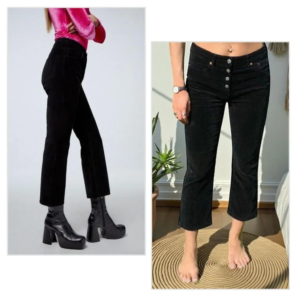 Zara Woman High-Rise Corduroy Button-Fly Cropped Kick Flare Pants